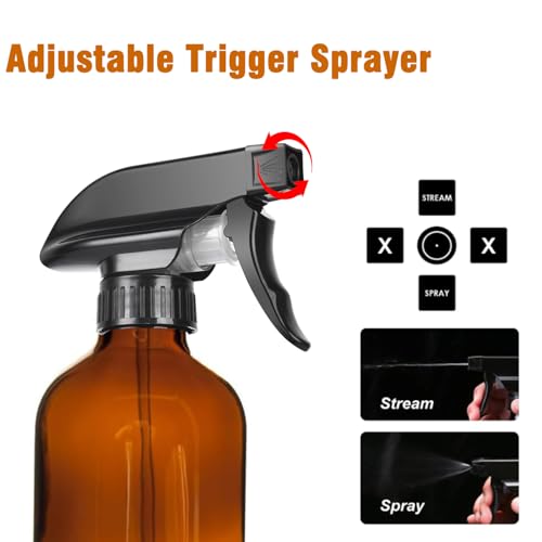 8oz Amber Glass Spray Bottles - 2 Pack Empty Refillable Bottles for Cleaning, Hair Care, Essential Oils, Plants - Includes Durable Nozzle, Labels, Funnel & Dropper, Handheld Size2