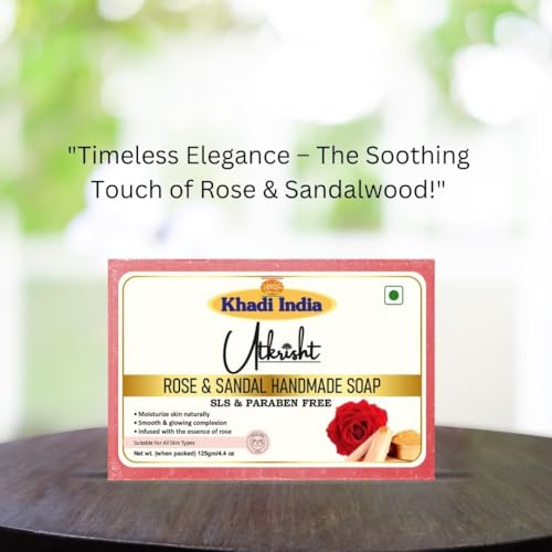 Image of Khadi Rose & Sandal Handmade Bathing Soap Bar 125g (Pack of 5) | Natural & Herbal | Glowing, Hydrating & Brightening Skin | For Acne & Blemishes | All Skin Types | For Men & Women