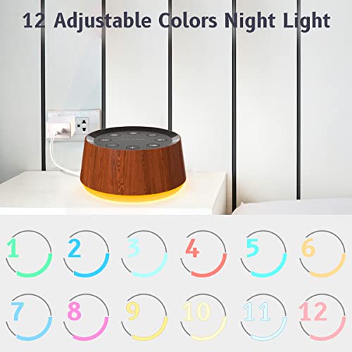 Image of Brown Noise Sound Machine with 30 Soothing Sounds 12 Colors Night Light White Noise Machine for Adults Baby Kids Sleep Machines with 36 Volume Levels Memory Function 5 Timers for Home Office Travel