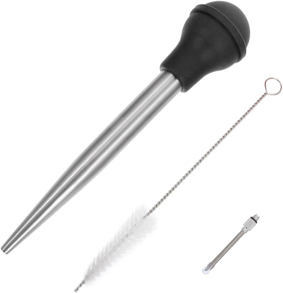 Stainless Steel Turkey Injector with Silicone Syringe for Marinades Easy Flavor Injection for Bbq Meat Seasoning Tool for Poultry and Beef Portable Gravy Collector