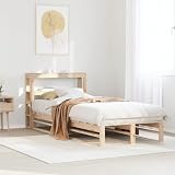 PUGYNBK Massivholzbett ohne Matratze 100x200 cm Kiefernholz mit Lattenrost und rustikalem Kopfteil...