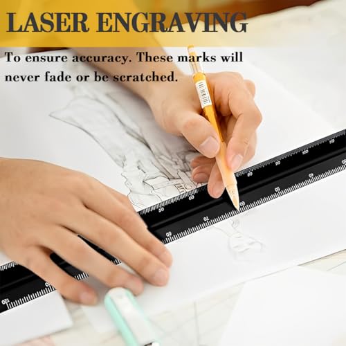 KEPYATI Maßstab Lineal, Aluminium, Dreieckig, Metrische Skalen 1:20, 1:25, 1:50, 1:75, 1:100, 1:125, Standard, 30Cm Lang, Für Architekten, Studenten, Zeichner Und Ingenieure, Schwarz