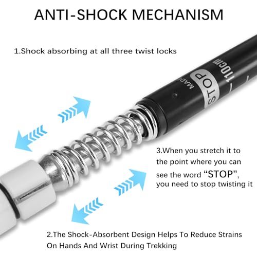 Ynaize 2 Pack Hiking Poles for Junior, Nordic Walking Pole Hiking Sticks Lightweight Collapsible & Shock-Absorbent Aluminum with Quick Adjustable Locks for Youth & Women- Black