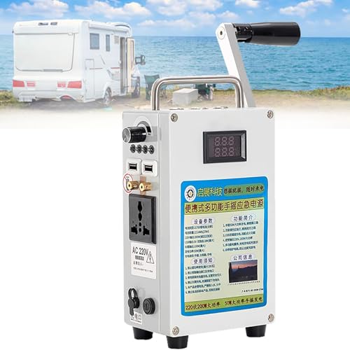 RoyceBee Generador de Manivela Manual de 160 W Generador de Carga USB Portátil de Mano de Emergencia, Generador de CC de Manivela Manual para Acampar Actividades al Aire Libre