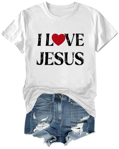 I Love Jesus Shirt Red Heart Graphic Tee Faith Christian Love T-Shirt