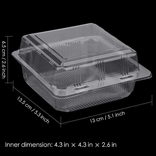 Zezzxu 50 Pcs Clear Plastic Hinged Food Containers With Lids - Disposable Clamshell Boxes Square To Go Cake Slice Take Out Tray For Cake Sandwich Salad Pasta Hambuger (5.1 X 5.3 X 2.5 Inch) #TOP1