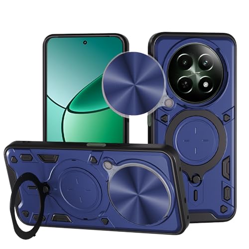 Image of AESTMO Armor Realme 12X / 12 / C65 / Narzo 70X 5GG Bumper Back Case Cover | Ring Holder & CD Pattern Sliding Camera Shutter Cover | 360 Degree Protection Back Case Cover (Blue)