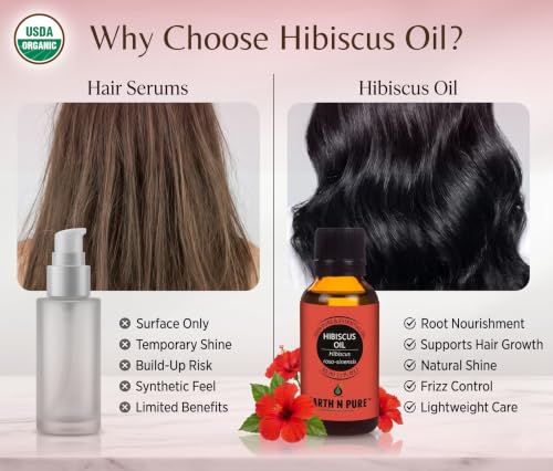 Image of Earth N Pure Hibiscus Hair Oil | Cold-Pressed Hair & Scalp Oil | Frizz Control | For Curly & Coily Hair | Soft, Shiny Hair | Vegan & Cruelty-Free | 30ml