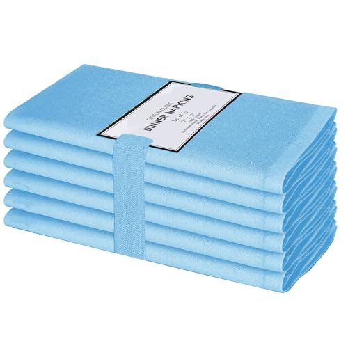 Cotton Clinic Cloth Napkins 100% Cotton Set of 6 - Ultra Soft Absorbent Restaurant Hotel Quality - Cocktail Napkin Wedding Table Napkins - Washable 17x17 Inch Cotton Dinner Napkins Light Blue