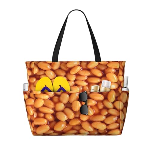 Sac de plage fèves au lard grand sac à bandoulière femme fourre-tout poignées