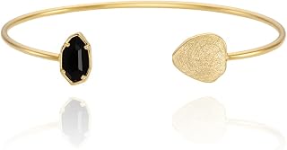 OZEL – Women’s Gold Cuff Bracelets – 18K Gold Plated Textured Bangles with Multi-Color Crystal & Rhinestone Accents – Layered Stacking Jewelry