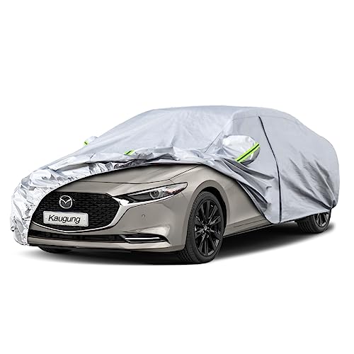 Image of Kaugung 6 Layers Car Cover Custom Fit Mazda 3 Sedan from 2003 to 2025,Waterproof Car Cover All Weather for Automobiles Outdoor Indoor with Zipper Door, Sun Rain Dust Snow Protection.