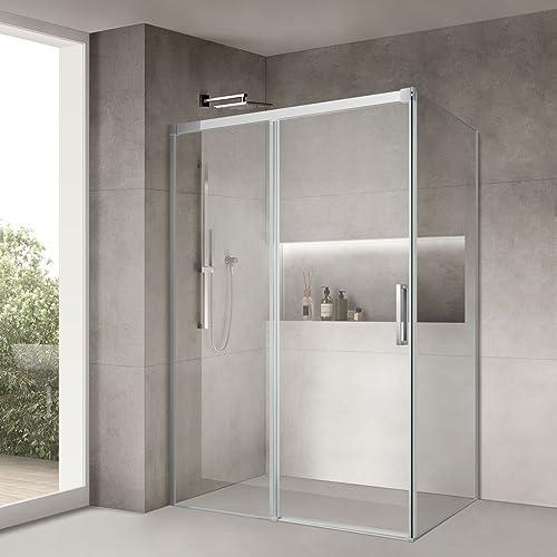Yellowshop - ZEN Box doccia 2 lati vetro trasparente 8 mm scorrevole anticalcare H 200 cm telaio alluminio finitura simil acciaio (cm 140x80)