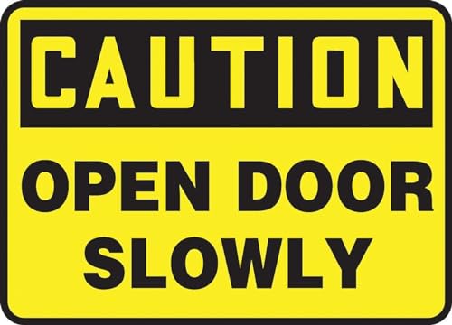 Panneau de signalisation Caution Open Door Slowly vinyle adhésif 25x35cm