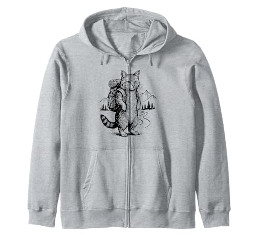 Funny Outdoor Tee Hiking Cat Backpacking Animals Zip Hoodie