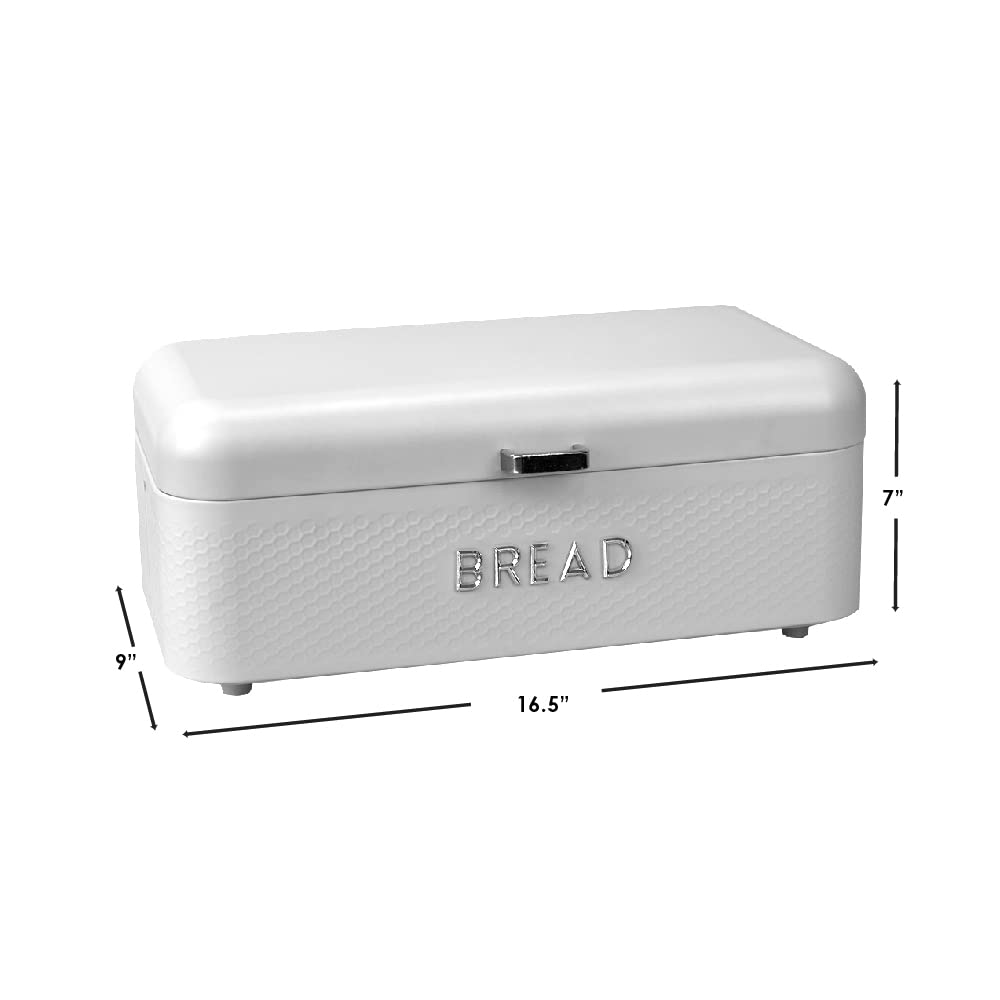 Home Basics Bread Box For Kitchen Countertop, Metal, (White), Vented With Hinge Top and Non-Skid Feet | Large Bread Box | Keeps Loaves, Bagels, Croissants Fresh, view 7