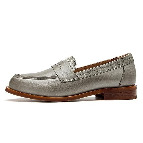 Image of BEAU TODAY Womens Leather Penny Loafers, Slip On Loafer Flats