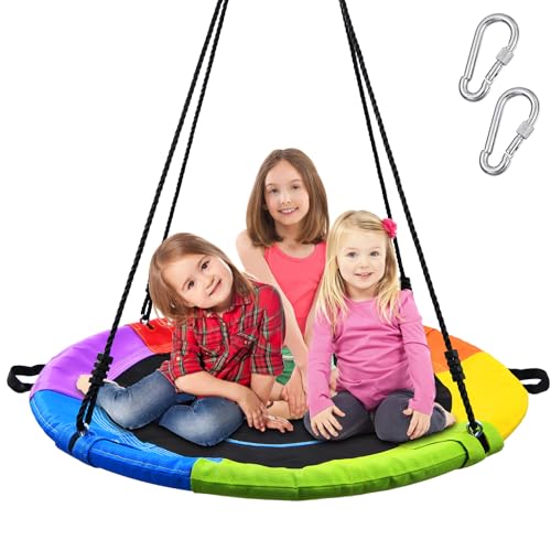 Trekassy Balancoire nid d'oiseau exterieur Enfant Rond, capacité Max. 317 kg, diamètre 101,6 cm, adaptée aux enfants et adultes pour aires de jeux intérieures, avec cordes de balançoire et mousquetons