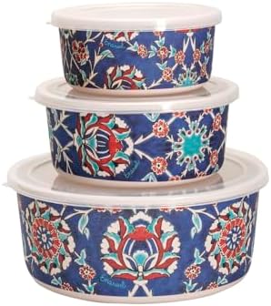 EMANUEL Set of 3 Melamine Food Storage Containers - Reusable Storage Lunch Boxes Plastic Lid - Unique Printed Designs (Seven Species BMB-21D) image 4