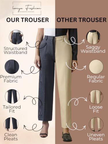 Image of Leriya Fashion Women High Waist Polycotton Formal Trousers | Summer Breathable Wide Leg Pants with Pockets |Casual, Office & Travel Outfits