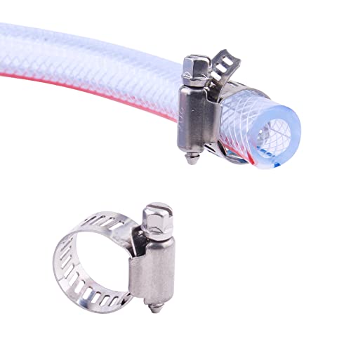 DERPIPE Soft Braided PVC Tubing - 3/8 x 5/8 OD High Pressure Clear Flexible PVC Tube Reinforced Vinyl Hose for Water Oil with 2pcs Hose Clamps (10Ft)