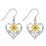 Valentine's Day Sunflower Earrings for Women, Rose Earring Dangle, 925 Sterling Silver Dangle Drop E