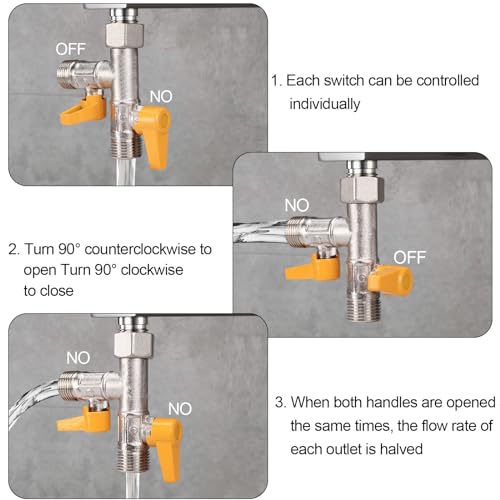 Image of RV 3-Way By-Pass Valves Replacement, Solid Brass 3-Way Diverter Valves,RV Pump Converter Winterizing Part, Rv Water Pump Fittings 1 /2 inch NPT