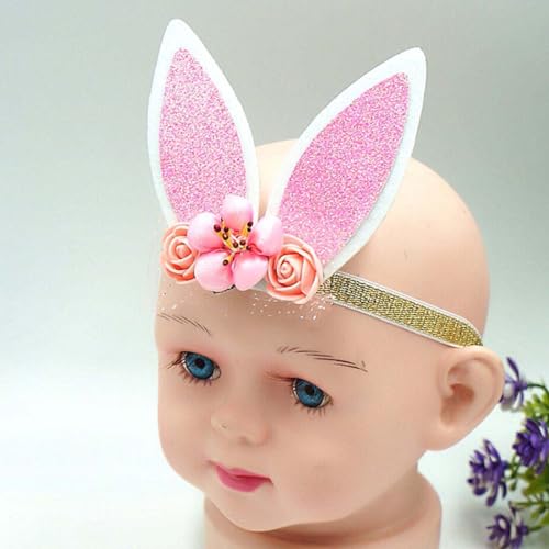 Easter Baby Girls Bunny Rabbit Ear Headbands with Flower Hair Band Easter Day Baby Headband ZHB353