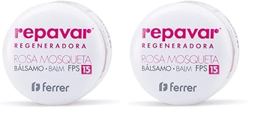 Repavar - Bálsamo Labial - Rosa Mosqueta y Bisalobol - Reparador Labial Intensivo y Regenerador con Protección Solar FPS 15 - Hidrata, Protege y Repara la Nariz y los Labios - 10 ml (Paquete de 2)