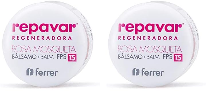Repavar - Bálsamo Labial - Rosa Mosqueta y Bisalobol - Reparador Labial Intensivo y Regenerador con Protección Solar FPS 15 - Hidrata, Protege y Repara la Nariz y los Labios - 10 ml (Paquete de 2)