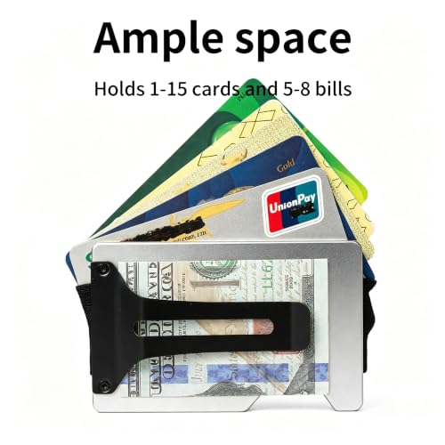 Image of Minimalist Wallet for Men, Slim Metal RFID Blocking Wallet Credit Card Holder Money Clip & Cash Strap, Scratch-Resistant Holds 15 Cards,Ideal Gift for Men | Matte Silver