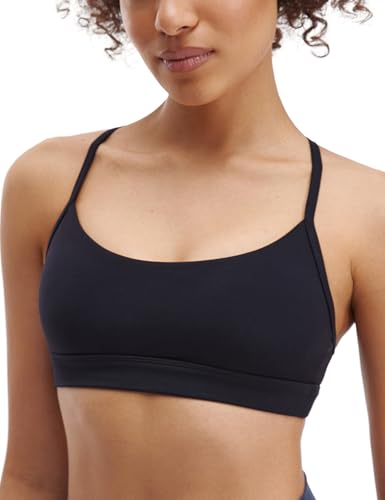 Awwena Wenabutter Women’s Y-Back Sports Bra Padded Racerback Yoga Bra Lightweight Buttery Soft Low Impact Thin Strap Workout Top Black Medium