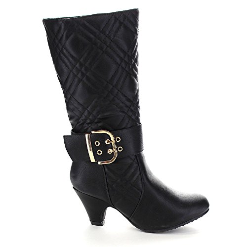 Lucky Top Cookie-1K Children Girl's Quilted Buckle Mid Heel Knee High Riding Boots2