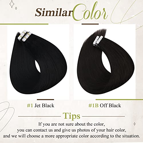 Full Shine Tape In Hair Extensions 16 Inch Color 1 Jet Black Adhesive Hair Extensions 100 Gram Glue On Hair 40 Pcs Tape In Remy Human Hair Extensions #TOP3