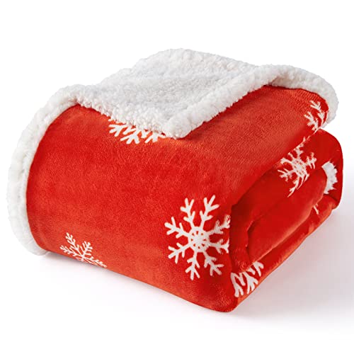 Touchat Red Sherpa Christmas Throw Blanket, Fuzzy Fluffy Soft Cozy Blanket, Fleece Flannel Plush Microfiber Blanket For Couch Bed Sofa (50" X 60",Snowflake) #TOP1