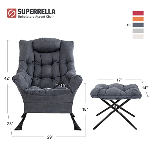 Superrella Modern Soft Accent Chair Living Room Upholstered Single Armchair High Back Lazy Sofa (Cool Grey With Footrest) #TOP2