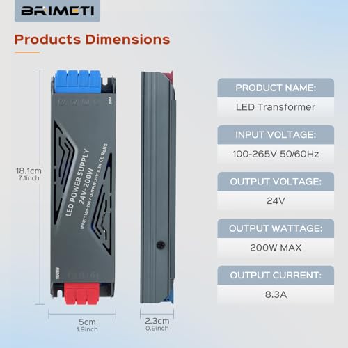 Image of LED Power Supply 24V 200W with Plug, BRIMETI LED Driver 8,3A Transformer AC 120V to 24V DC Low Voltage Switching Converter Constant Voltage Ultra Slim Adapter for Strip Light Cabinet Lights