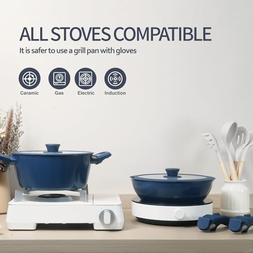 BECIGAR 23pcs Ceramic Pots and Pans Set, Nonstick Detachable Handle Cookware, Induction Kitchen Cooking Set with Removable Handle,include Frying Pans & Saucepans Oven Safe(Blue) - Image 3