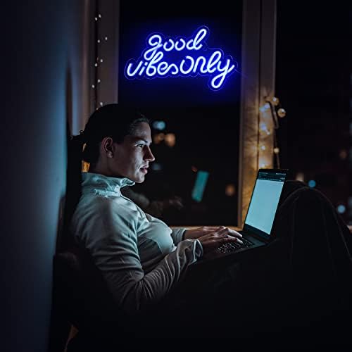 Good Vibes Only Neon Signs Blue LED Neon Wall Light Words LED Light Sign Neon Lights for Bedroom Acrylic Letters Wall Art for Party Bar Home Decor