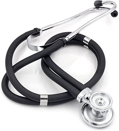 MABIS Stethoscope Sprague Rappaport 5 in 1 for Heart Sounds and Murmurs on Adult, Pediatric and Infants, 5 Interchangeable Chest Pieces, 3 Bells and 2 Diaphragms, 22 Inch Y Tubing, Retail Box, Black