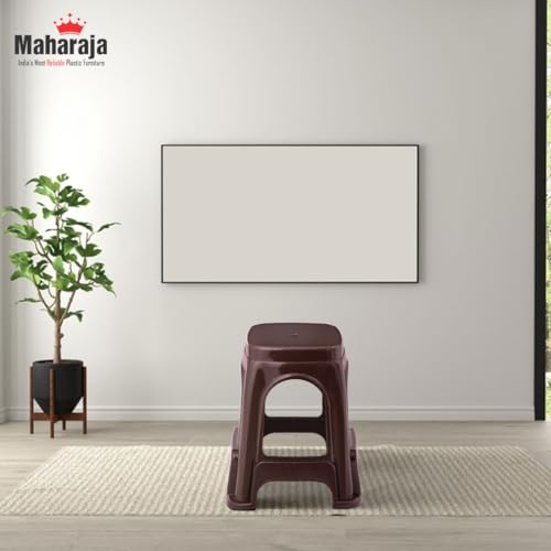 Image of MAHARAJA Strong & Durable Stool | Modern Beige Polypropylene Stackable Stool | Set of 4, Pre-Assembled (Brown, Pack of 4)