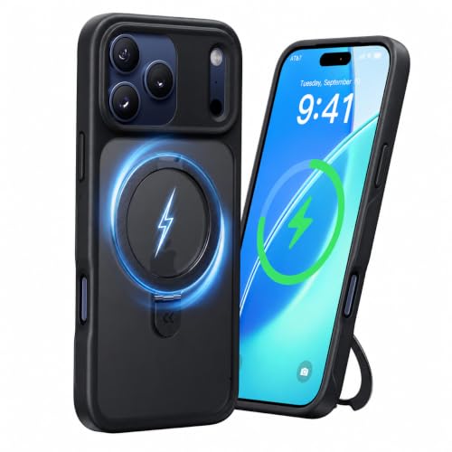 Image of CASEKOO Ultra-Magnetic Stand for iPhone 17 Pro Case, Shockproof Slim, Black | [Military Drop Protection] [Compatible with MagSafe] Translucent Matte for iPhone 17 Pro Phone Case with Ring Holder 6.3 inch