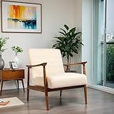 CangLong Armchair Upholstered Lounge Chair Mid-Century Modern Channel Tufted Accent Chair with Wood Arms for Living Room, Bedroom & Small Office,Set of 1, Beige