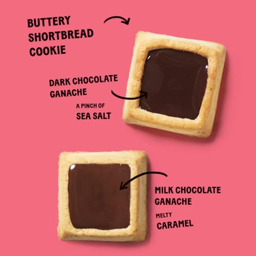 Image of Michel et Augustin Cookies, Individually Wrapped Snacks, 2 Gift Boxes, Dark Chocolate & Sea Salt and Milk Choclate Caramel Shortbread Cookie Bars, Bulk Snacks, 4 French Butter Cookies per Bar