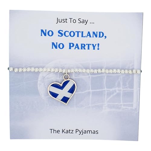 Image of The Katz Pyjamas No Scotland No Party! Saltire Heart Charm Bracelet, Grassroots/League/National Football, Yes Sir I Can Boogie, Tartan Army, Double Sided Charm. Gift Packaged. Scottish Keepsake Gift.
