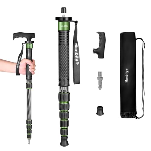 Manbily Carbon Fiber Camera Monopod, 61-inch Portable Compact Lightweight Travel Monopod Walking Stick for DSLR Camera Canon Nikon Sony Video (Green)