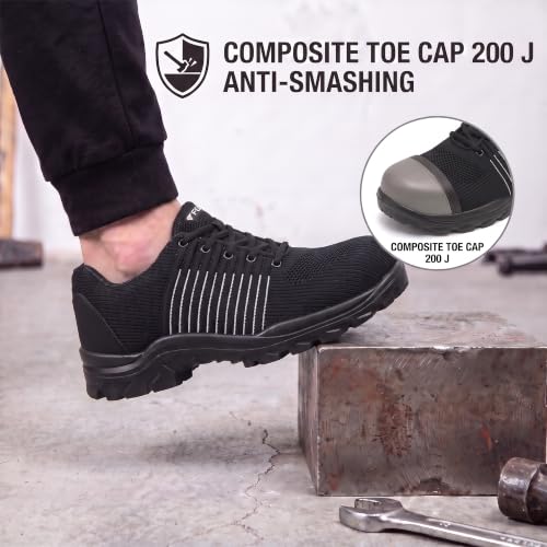 Image of FUEL Aqua Safety Shoes for Men | Lightweight Industrial Steel Toe Safety Shoe | Breathable Knitted Upper | Anti-Bacterial PU Sole | ISI Marked Work Shoes for Men