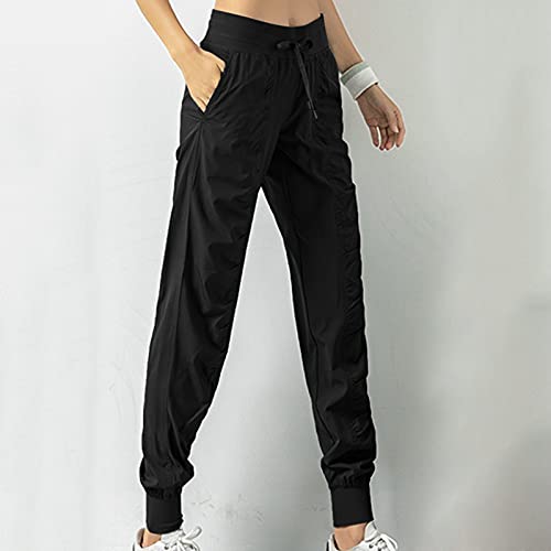 Calça feminina de corrida premium com bolso para suor, roupas casuais esportivas e esportivas, Preto