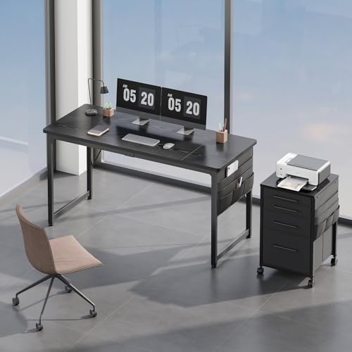 YeTom 机 デスク パソコンデスク pcデスク 幅140*奥行60cm つくえ 収納袋付き勉強机 フック付き学習机 組立簡単 テレワーク ブラック