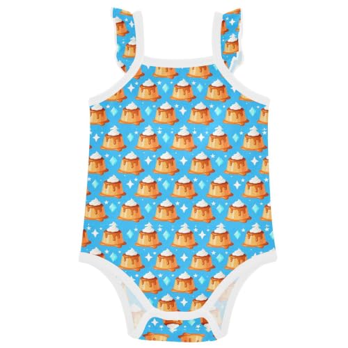 6M Baby Girl Ruffle Bodysuit Caramel Custard Pudding Dessert Cotton Span Ro